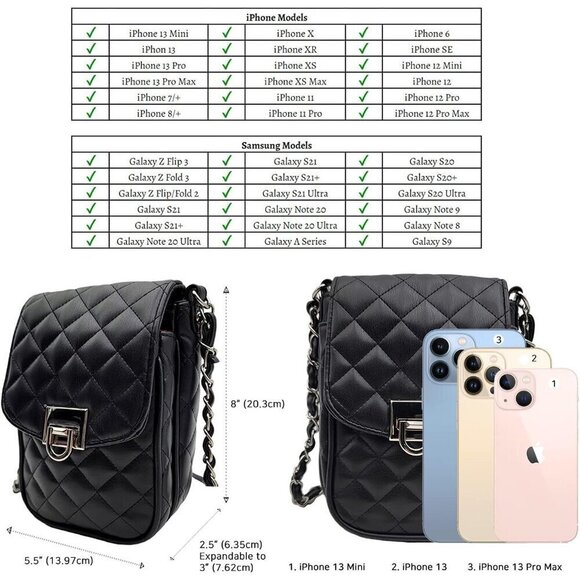 ⭐Women Small Vegan Black & Silver Leather Mini Shoulder Wallet Card Quilted - Picture 3 of 5